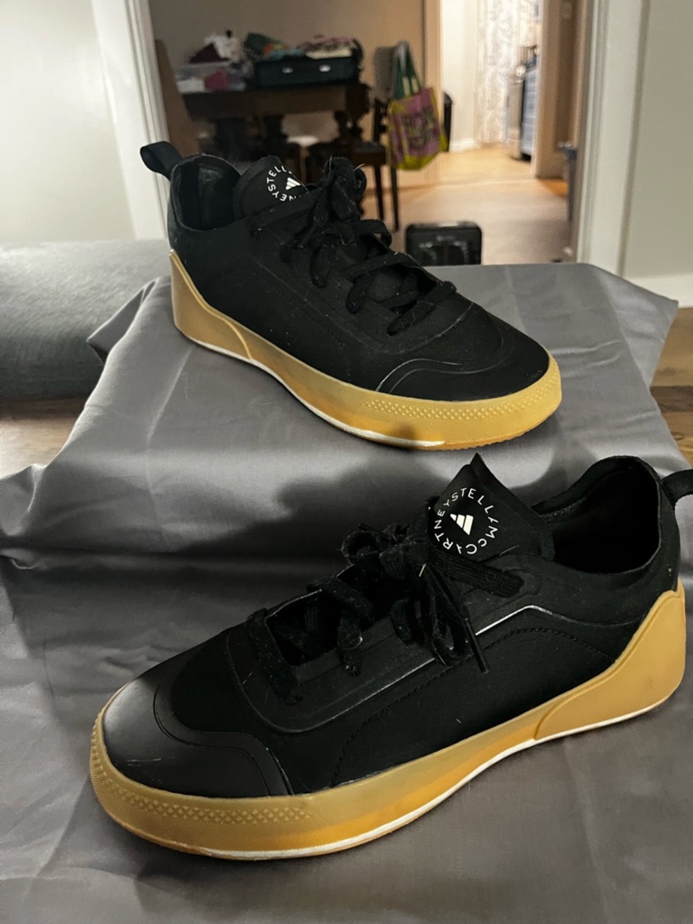 Stella McCartney Black and Yellow-Trim Women's Sneakers - Picture 2 of 3